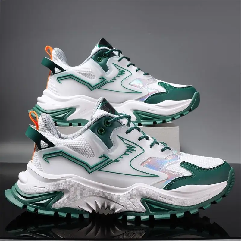 Fashion stylish green white light breathable mesh height increasing chunky sneakers shoes for men new styles
