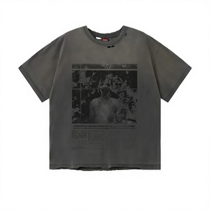 Camisetas Personalizadas con Bordado Desgastado, Lavado Ácido, Efecto Descolorido por el Sol, 100% Algodón, Estilo Vintage, Corte Recto para Hombre - Product Image 2