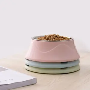 공장 직접 판매 도매 사용자 정의 새로운 디자인 스테인레스 스틸 개 그릇 다채로운 친환경 PP 미끄럼 애완 동물 그릇