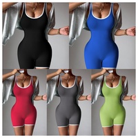 Vrouwen Color-Block Sexy U-Back Heup Lift Strakke Sport Bodysuit Taille-Cinching Tank Top Met Borst Pads Yoga Jumpsuit Voor Fitness