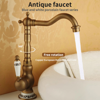 Robinet de lavabo en céramique thermostatique en laiton antique de luxe, robinet cascade à trou unique, mélangeur chaud et froid, lavabo européen