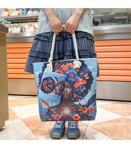 Schöne afroamerikanische Mädchen-Print-Einkaufstaschen und Geldbörsen, Canvas-Handtasche, modische Tragetasche mit Cartoon-Muster - Product Image 6