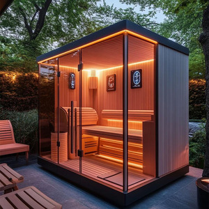 Cabina de Sauna Exterior de Madera Ligera con Calentador Eléctrico Integrado, Bañera de Hidromasaje de Madera, Spa Todo <span class=keywords><strong>en</strong></span> Uno para Jardín - Product Image 2