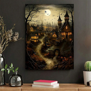 Arte de Pared en Lienzo con Marco de <span class=keywords><strong>Casa</strong></span> Encantada de Halloween, Escena Nocturna de Fantasía Oscura, Decoración de Terror para Sala de Estar, Venta al Por Mayor - Product Image 3