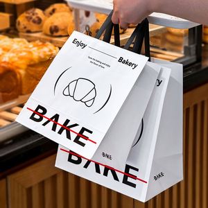 Baking Paper <b>Bag</b> Kraft Paper Croissant Offset Printing Logo Cake <b>Bread</b> Dessert Takeaway Food Packaging With Flat Handles - Product Image 5
