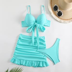 Conjunto de Traje de Baño de 3 Piezas para Mujer Talla Grande OUTPACE Retro con Estampado Floral y a Cuadros, Bikini con Tirantes en V - Product Image 5