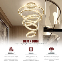 Grand escalier doré LED de luxe pour hôtel, décoration de salon, lustre nordique moderne en cristal, lumière pour plafond haut