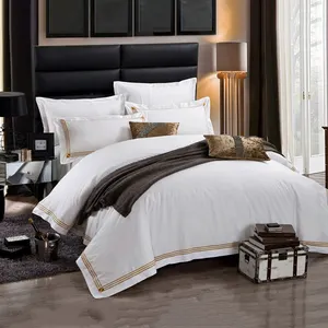4 pezzi singolo <span class=keywords><strong>matrimoniale</strong></span> Queen King Hotel lenzuolo 100% <span class=keywords><strong>cotone</strong></span> ricamato copripiumino Set biancheria da letto - Product Image 1