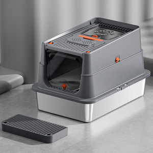 Volledig Gesloten Roestvrijstalen Kattenbak Groot Anti-Verstrooiing Geurbestendig Met Handvat En Schep Deksel - Product Image 1