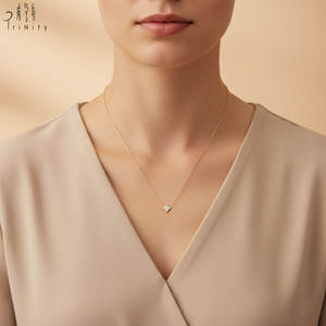 Collar de Cadena Fina con Colgante de Estrella Cuadrilátera, Joyería Fina de Oro Sólido de 18K con Diamante Natural Real, Regalo de Fiesta para Mujer - Product Image 6