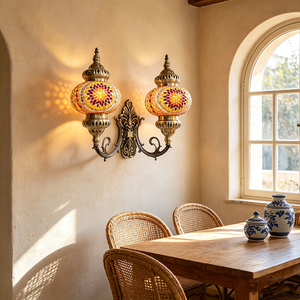Turkish Mosaic Glass Wall Sconce Antique Bronze Double Light Handmade Bohemian Wall Lamp for Living Room Bedroom Hallway Decor - Product Image 4