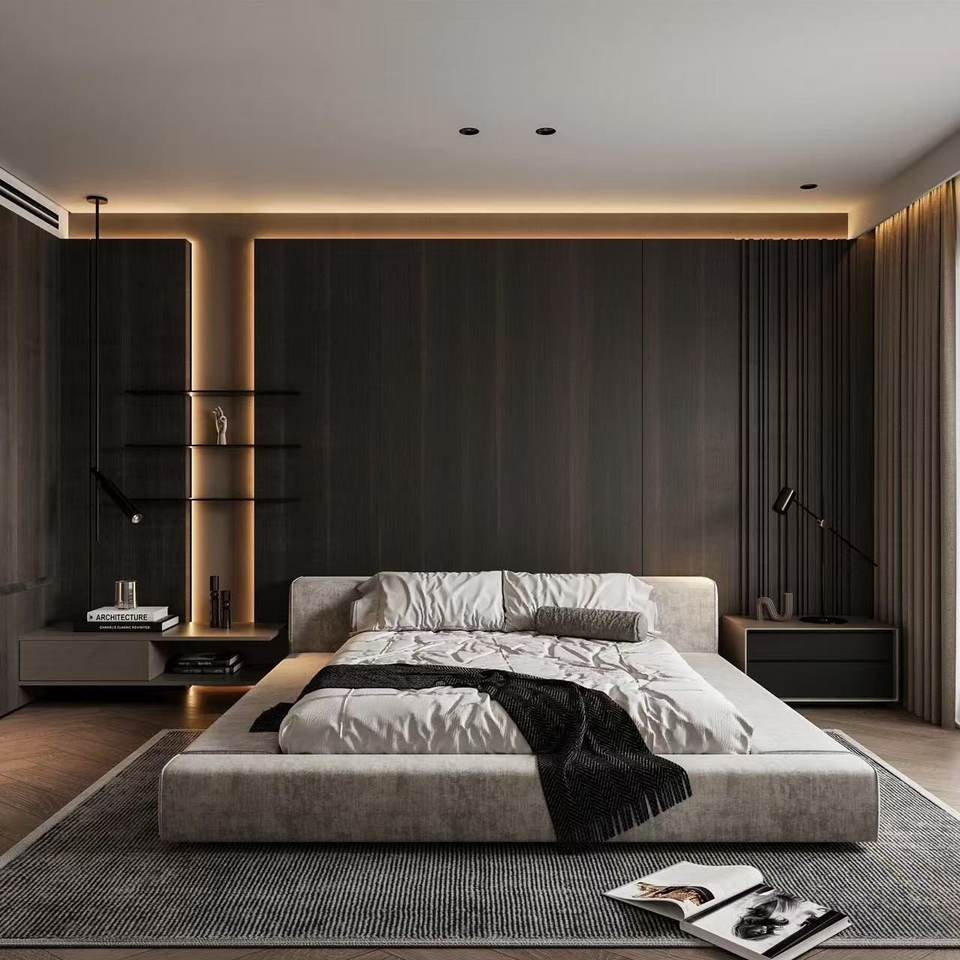 Dark Wood Veneer Wall Panel With LED Light Custom Decor Wall Panel for ...