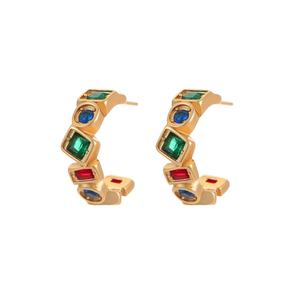 Pendientes de Aro de Acero Inoxidable con Circonita de Color de Alta Calidad Chapados en Oro de 18K Estilo Retro Europeo Americano, Geométricos, Modernos y de Moda al por Mayor - Product Image 5