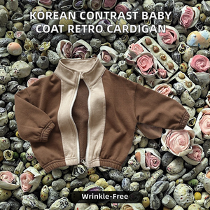 Abrigo Informal Estampado Antiarrugas Estilo Coreano para Bebé, Chaqueta Retro de Otoño para Niñas, Sudadera con Contraste de Color, Poliéster/Algodón - Product Image 3