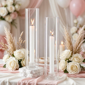 Romantic Wedding Windproof <b>Tall</b> Transparent Clear Crystal Glass Cylinder Taper Hurricane <b>Candle</b> <b>Holders</b> for <b>Tall</b> <b>Candles</b> - Product Image 1