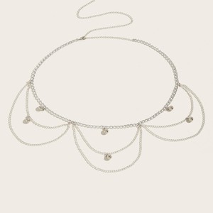 สร้อยคาดเอวแฟชั่นสไตล์ยุโรปอเมริกัน หลายชั้น ประดับจี้ทรงกลม  วัสดุโลหะผสมสังกะสี ชุบสีทองขาว จี้ทรงกลม - Product Image 3