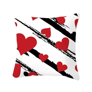 Valentines Pillow Cover Red Heart Love Throw Cushion Cover Red Black Pillow Case Decorative Cushion Cases for Home Office Sofa