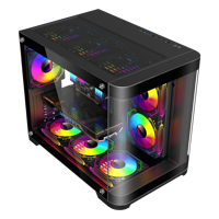 Casing PC Gaming Mid Tower ESGAMING Wholesale Curvy Cube dari Kaca Temper, Micro ATX ITX untuk Komputer Desktop, Chassis untuk Gamer
