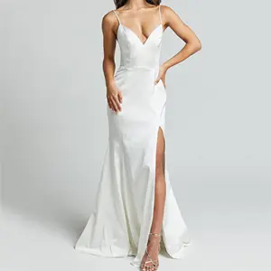 New Design High Quality Custom Casual Summer Elegant V-Neck Satin Sexy Maxi Dress For Women