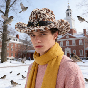 Sombrero Vaquero con Estampado de Leopardo ZhenXi M56-58cm con Banda de Remaches de Cabeza de Toro, Sombrero Elegante para el Día a Día - Product Image 4