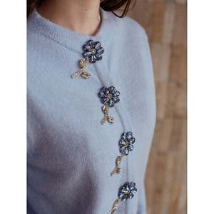<span class=keywords><strong>Cardigan</strong></span> da Donna <span class=keywords><strong>Bianco</strong></span> in 100% <span class=keywords><strong>Cotone</strong></span> Lavorato a Maglia con Bottoni Frontali Ricamati e Decorati, Maniche Lunghe - Product Image 6
