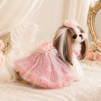 Gaun Pesta Anjing Kecil Custom Grosir, Pakaian Pernikahan Hewan Peliharaan, Gaun Putri Anak Anjing Berenda Tulle, Pesta Ulang Tahun, Hiasan Mutiara Bunga, OEM