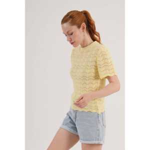 Blusa de Punto Amarilla de Manga Corta para Mujer, Producto al por Mayor con Patrón de Punto - Product Image 6