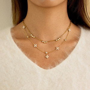 <span class=keywords><strong>Collana</strong></span> J&D in acciaio inossidabile placcato oro 18K PVD, <span class=keywords><strong>collana</strong></span> alla moda con trifoglio <span class=keywords><strong>a</strong></span> quattro foglie con zirconi bianchi classici. - Product Image 2