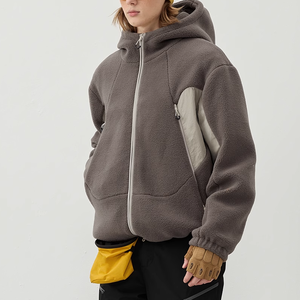 Venta al por mayor de dos vías de cremallera de costura gruesa cálida de lana <span class=keywords><strong>Polar</strong></span> Unisex Sudadera con capucha suelta de piel de cordero de los hombres chaqueta de invierno - Product Image 2