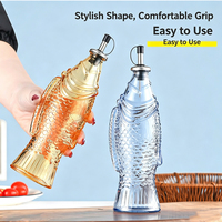 Bouteille en verre colorée de 500 ml en forme de poisson pour huile d'olive, vinaigre, sauce soja pour sushi, avec bec verseur en acier inoxydable – Vente en gros