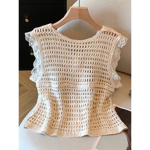 <span class=keywords><strong>Gilet</strong></span> Femme Tricoté Creux à Col en V avec Dentelle et Fleurs Crochétées, Nouvelle Collection Été 2026, Vente en Gros pour Boutiques - Product Image 2