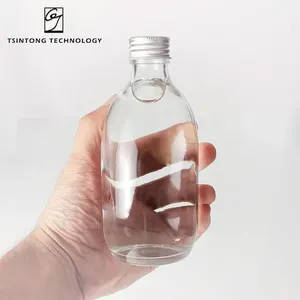 Atacado 300ml 10oz Round Transparente Embalagem Juicy Beverage Garrafa De Vidro De Leite Vazio com Tampa De Metal