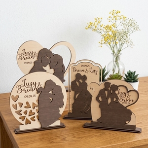 Silueta de Boda Personalizada en Madera, Adorno Artesanal Cortado con Láser para Recuerdo de Boda, Regalo de Aniversario y Decoración del Hogar - Product Image 5