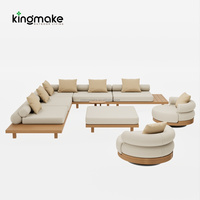 Ensemble de canapés d'extérieur modernes en teck imperméable avec coussins, meubles en bois pour balcon, jardin, terrasse, hôtel, canapé d'extérieur modulaire