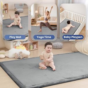Tapis de jeu pour tout-petits en peluche douce personnalisé en usine, moderne, écologique, en polyester gris, pour salon, salle de jeux, chambre à coucher, meubles pour enfants - Product Image 4