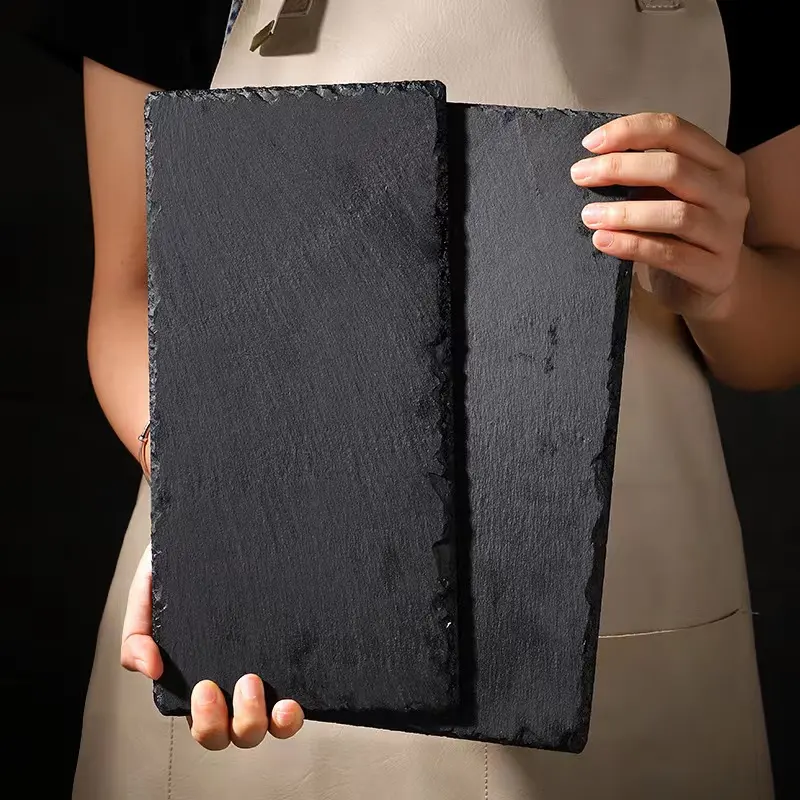 Rond/carré/Rectangle noir ardoise fromage ensemble pierre noir plats de service pour restauration Restaurant hôtel