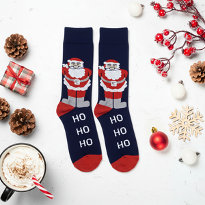 Navy Blue Santa Claus Character Breathable <b>Warm</b> Cute Jacquard Design Nylon Terry <b>Socks</b> One Fits Most for Winter Daily Use - Product Image 3