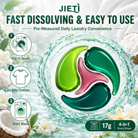 Capsules de lessive 4 en 1 JIETI 17g 30 pièces, parfum crème de coco, capsules rondes, emballage de vente au détail pour supermarchés et vendeurs en ligne