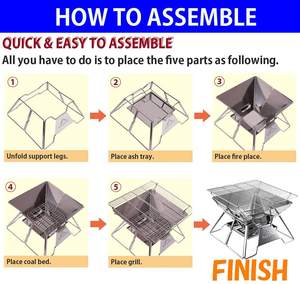 Campingmoon Woodland Garden Barbacoa plegable Parrilla de acero inoxidable Desmontable Exterior Portátil Tamaño medio Parrilla de madera plegable - Product Image 4