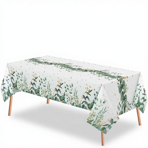 Sagegroene plastic wegwerp <span class=keywords><strong>tafelkleed</strong></span> met bladmotief, rechthoekig, 54"x108" voor babyshower decoraties - Product Image 1