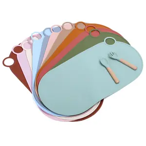 Traços de silicone dobráveis para crianças, placas de silicone coloridas e personalizadas com ventosa