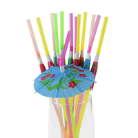 Pailles décoratives fantaisie en forme de fleurs, longues pailles parapluie pour cocktails, pailles en plastique pour fêtes tropicales estivales à la plage avec décorations