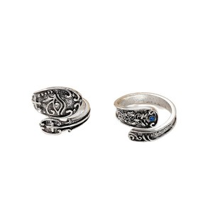 Anillo Abierto de Plata Tailandesa con Diseño de Búho para Mujer, Joyería de Moda para el Dedo Índice, Regalo con Engaste de Puntas y Ojos Negros y Azules - Product Image 5