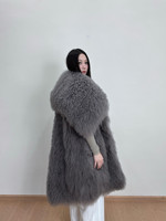 Manteau en vraie fourrure de mouton tibétain rose pâle pour femme, long manteau en fourrure de mouton de Mongolie bouclée, véritable manteau en fourrure de mouton brun