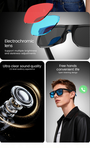 Newest Smart Dimming Color Change <b>Glasses</b> <b>Adjustable</b> Photochromic Lenses Change Audio Portable Motion Monitoring <b>Glasses</b> Smart A - Product Image 3