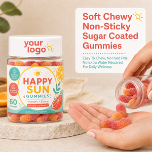 Formule personnalisée, saveur, couleur, forme, étiquette de pot, boîte cadeau, vente en gros, fournisseur d'usine, ODM, suppléments de vitamine D et de safran sous forme de gommes - Product Image 2