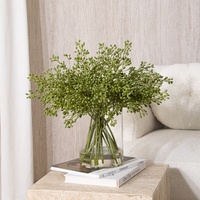 Ensemble de fleurs artificielles en gypsophile vert avec vase en verre et caoutchouc souple personnalisé pour mariage, Saint-Valentin, décoration de la maison et des hôtels