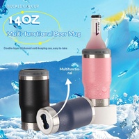 Mug à bière brésilien de 14 oz avec ouvre-bouteille, refroidisseur de canettes en acier inoxydable à double paroi isolé sous vide, tasse thermique épaissie