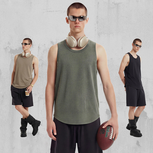 2026 <strong>Mens</strong> 325g Heavyweight <strong>Thermal</strong> Waffle Knit U-Neck Tank <strong>Top</strong> Blank Distressed Washed Singlet Tank <strong>Top</strong> - Product Image 4