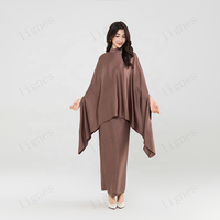 Nouvelle Collection Automne 2025 Vêtements Femme Couleur Unie Costume en Satin Moyen-Oriental Jupe Longue Ensemble Deux Pièces Robe Hijab